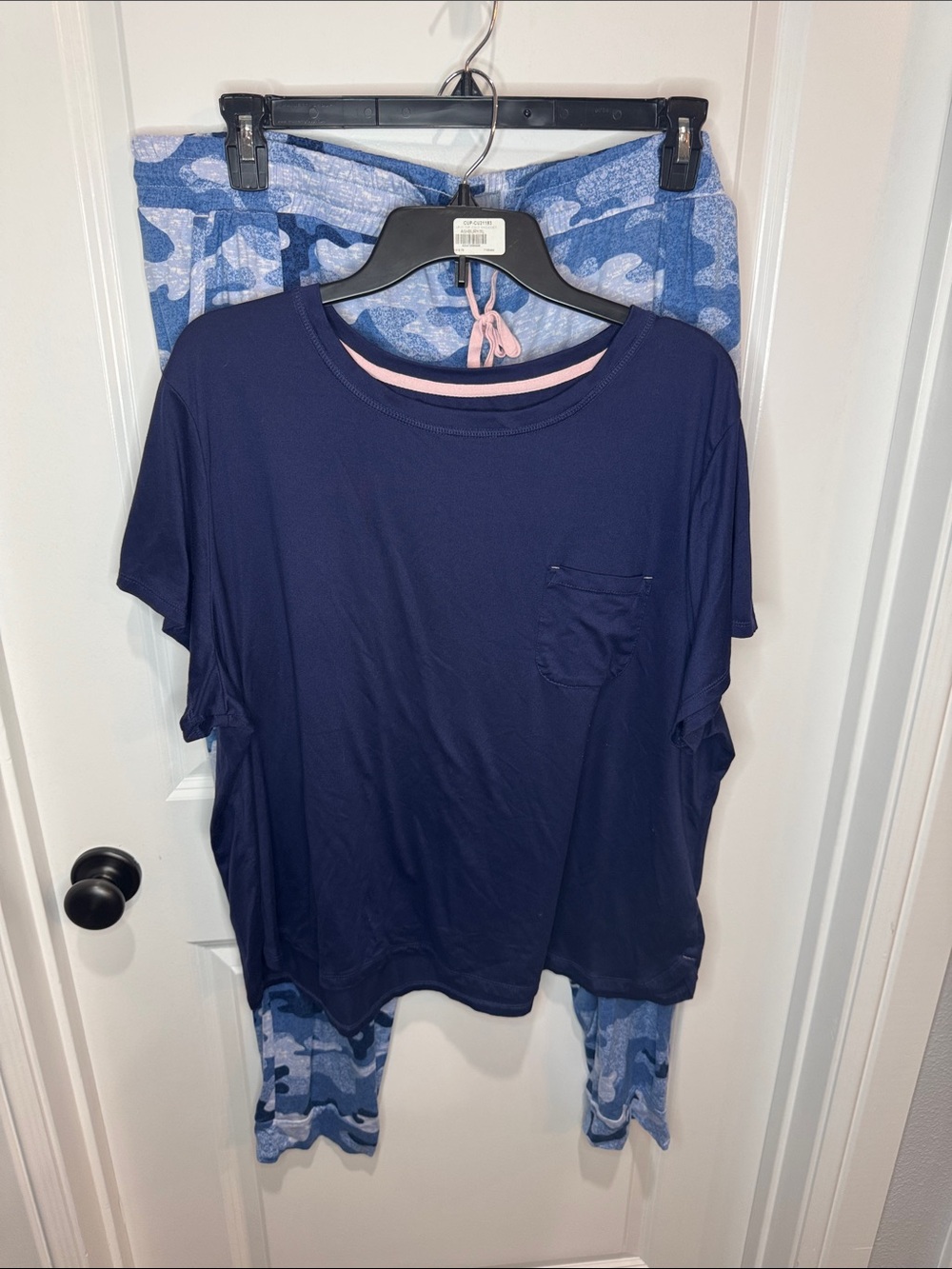Jane and Bleecker Navy Short Sleeve Pajama Set with Blue Camo Pants